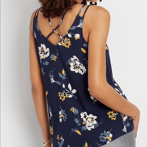 Maurices Tops - Maurice’s Navy Strappy Neck Floral Tank